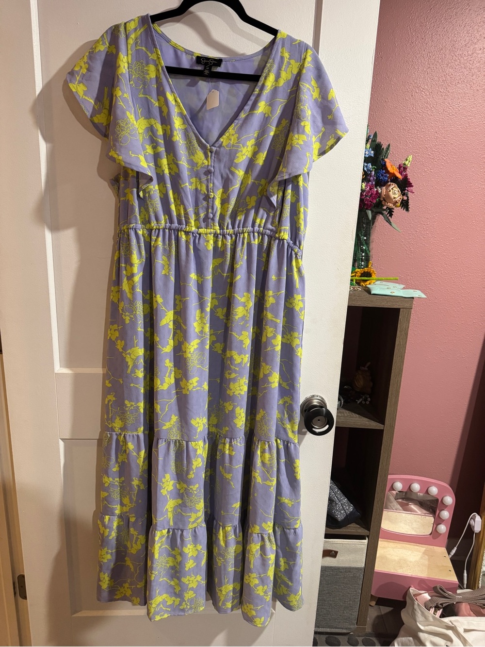 Jessica Simpson Lavender Maxi Dress with Yellow Floral Print